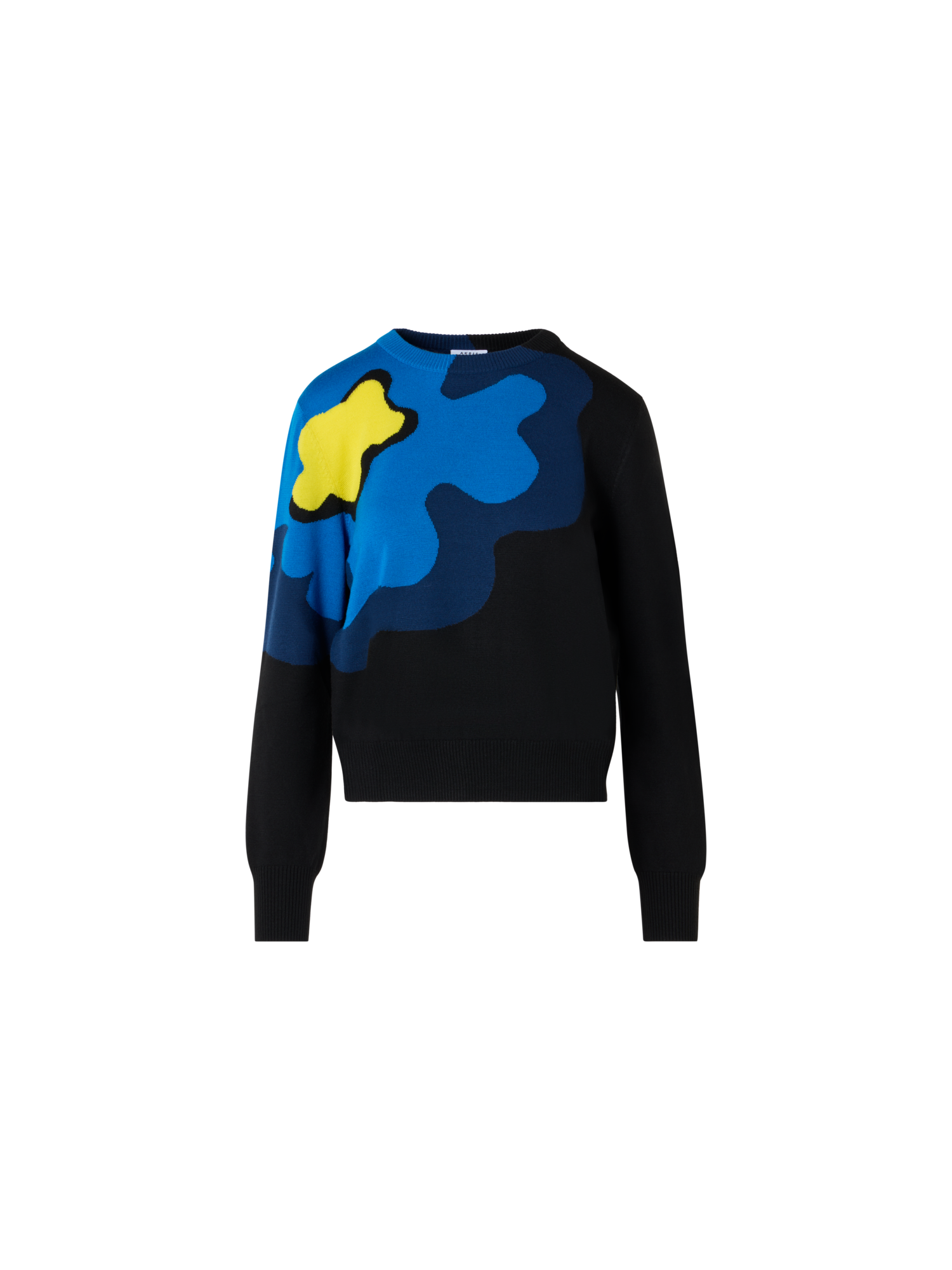 Designer XL Pop Dot Flower Intarsia Sweater - black - blue