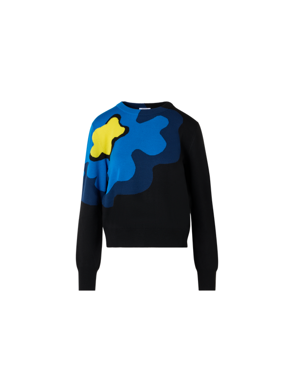 Designer XL Pop Dot Flower Intarsia Sweater - black - blue