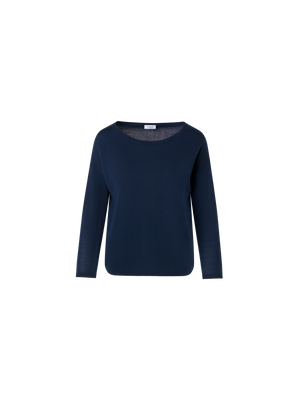Designer Fine Merino Wool Signature Knit Sweater - navy - blue