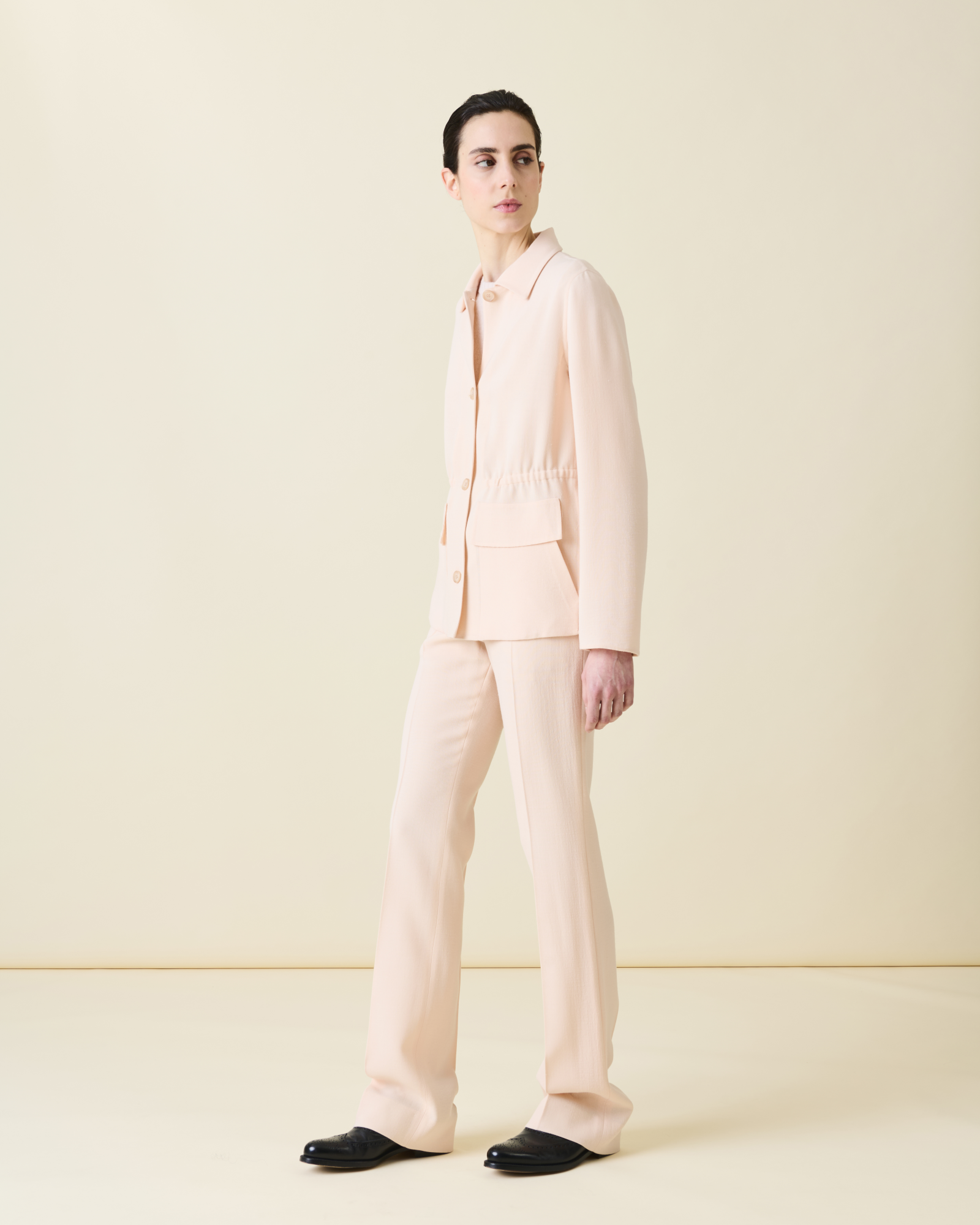 Designer Drawstring Shirt Jacket in Wool Double-Face - pastel - pink 