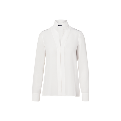 Long Sleeve Silk Blouse with Stand-up Collar