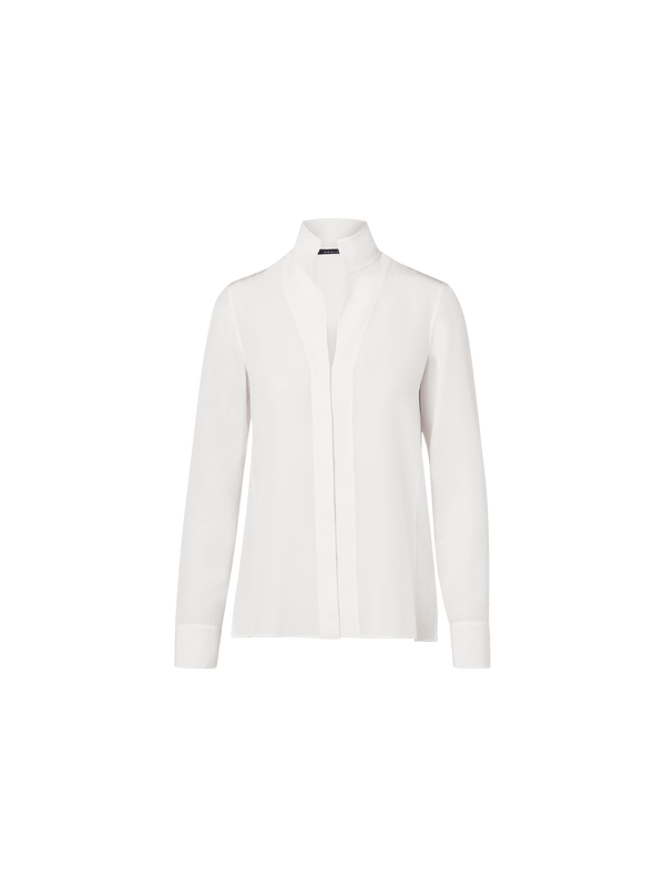 Long Sleeve Silk Blouse with Stand-up Collar – Akris Inc. Long Sleeve Silk Blouse with Stand-up Collar – Akris Inc.