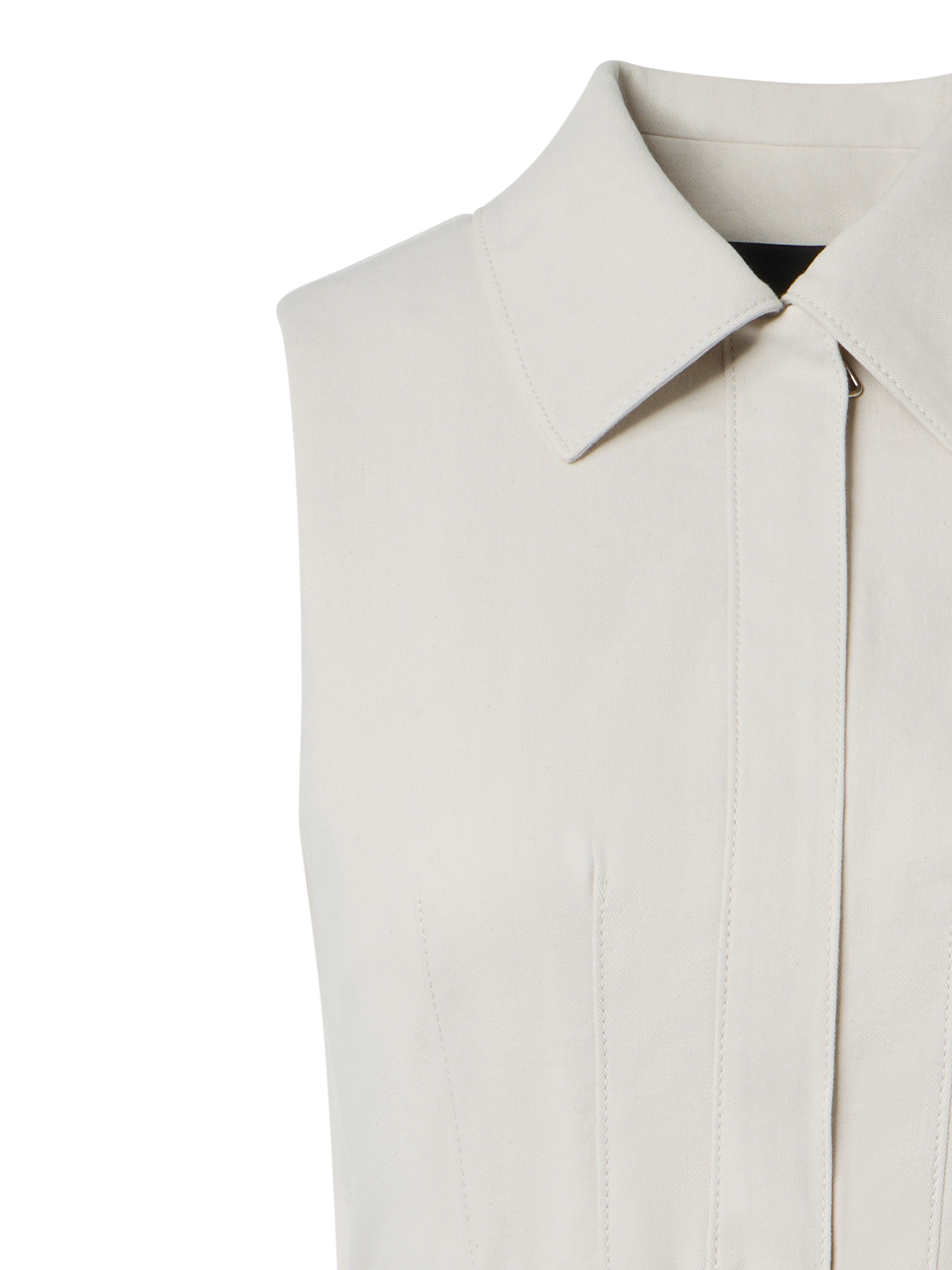 Designer Sleeveless Midi Shirt Dress in Cotton Denim - neutral - grey - beige