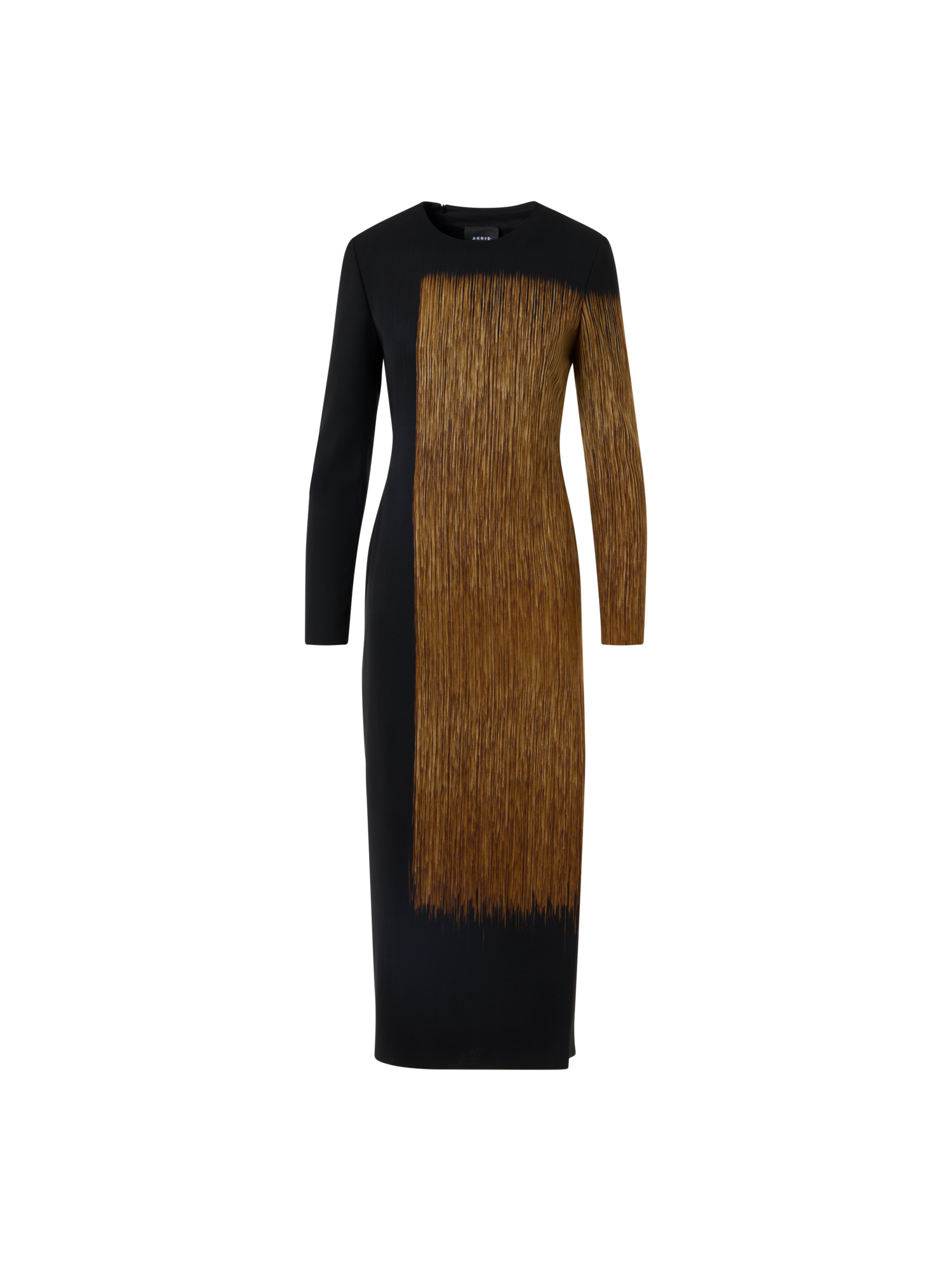 Designer Oro Lienzo Print Midi Sheath Dress in Wool Double-Face - beige - black - multicolor