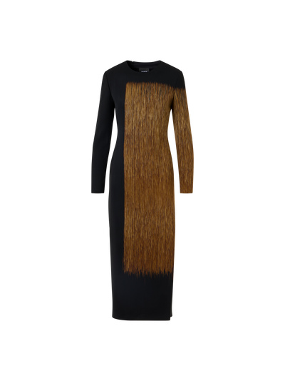 Designer Oro Lienzo Print Midi Sheath Dress in Wool Double-Face - beige - black - multicolor