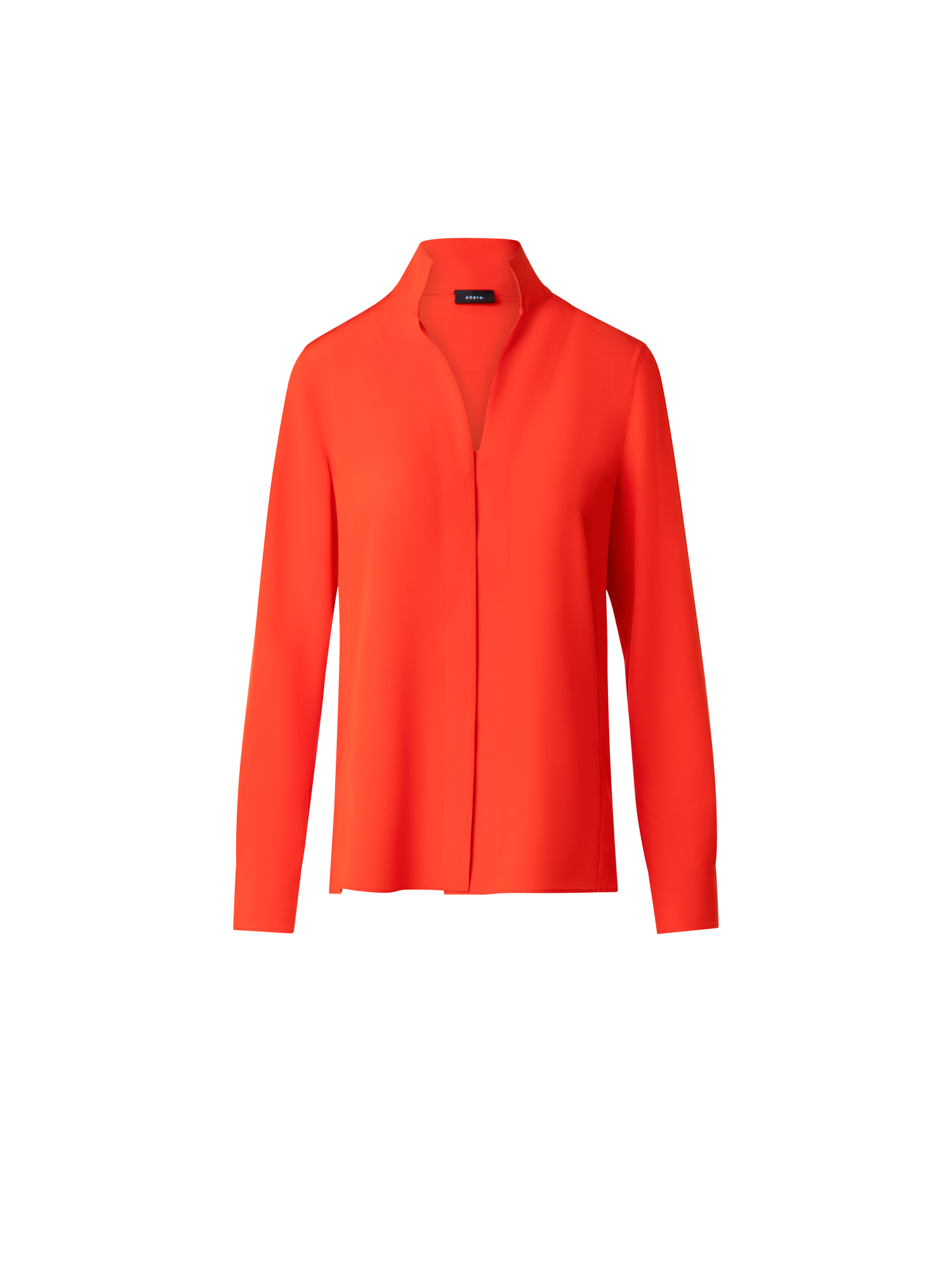 Designer Mock Neck Silk Blouse - red