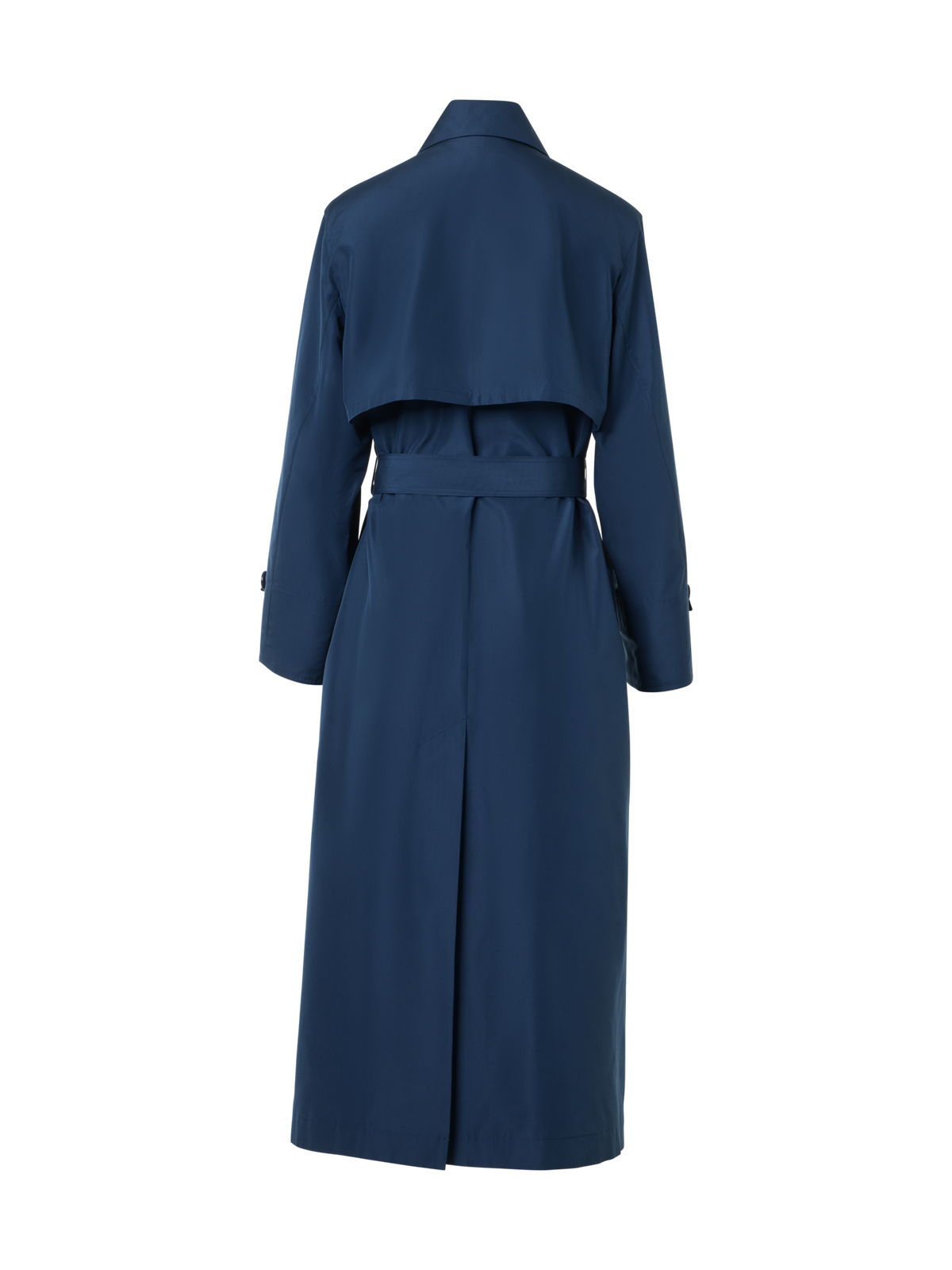 Designer Silk Poplin Oversized Trench Coat - navy - blue