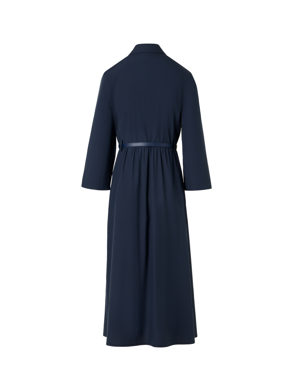 Designer Bracelet-Sleeve Cotton Poplin Midi Shirt Dress - blue