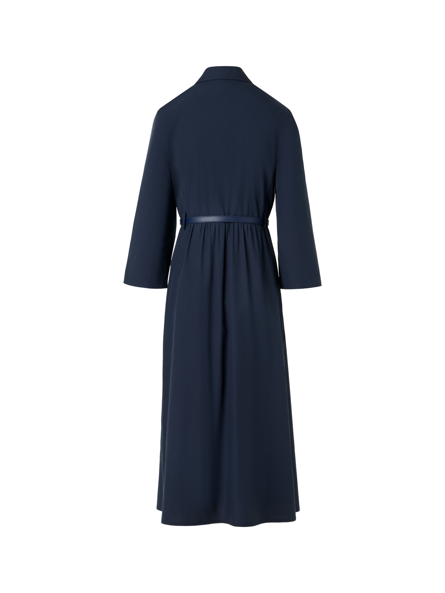 Designer Bracelet-Sleeve Cotton Poplin Midi Shirt Dress - blue