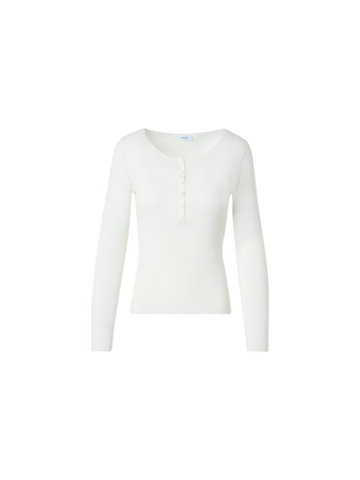 Designer Fitted Ribbed Cotton Henley Sweater - white