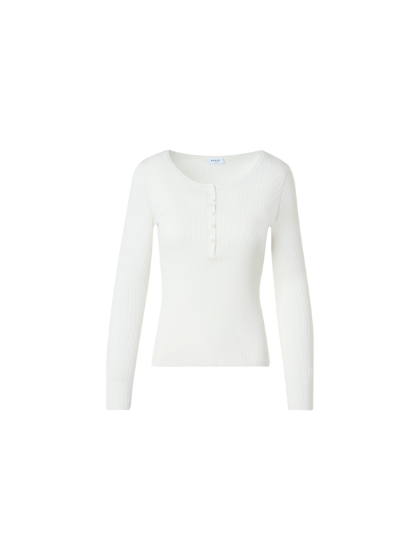 Designer Fitted Ribbed Cotton Henley Sweater - white