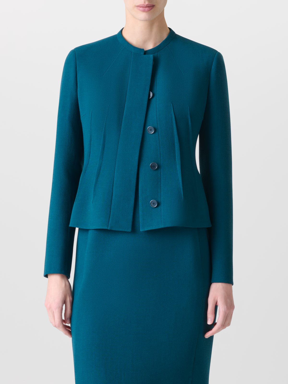 Designer Short Jacket in Wool Crêpe Double-Face - green #editorial