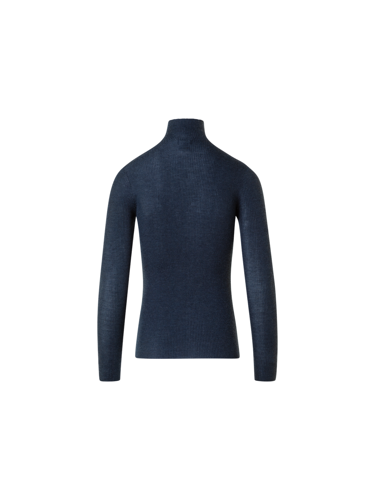 Designer Fine Rib Cashmere Silk Mock Neck Pullover - neutral - navy - blue