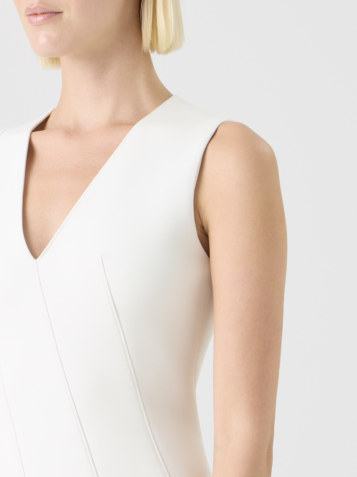 Designer Sleeveless Techno Neoprene Fit-and-Flare Dress - ecru #editorial