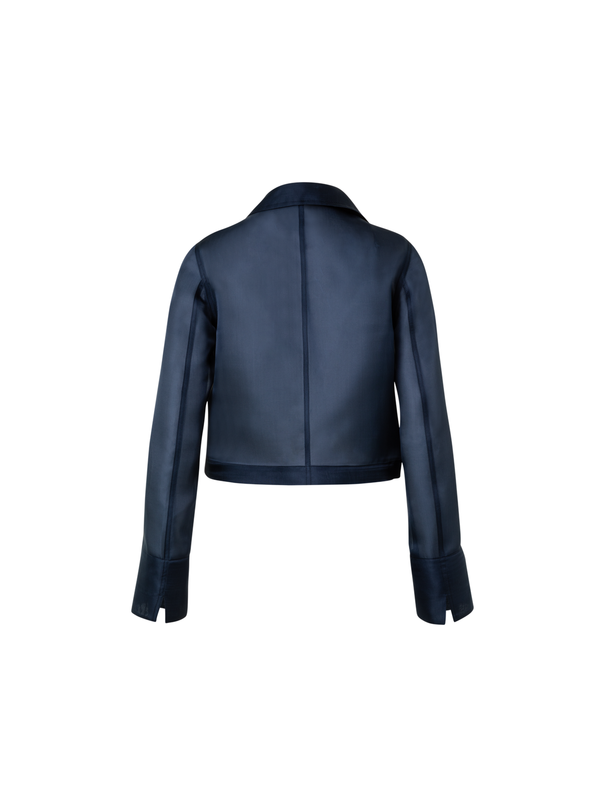 Designer Silk Organza Double-Breasted Short Jacket - navy - blue
