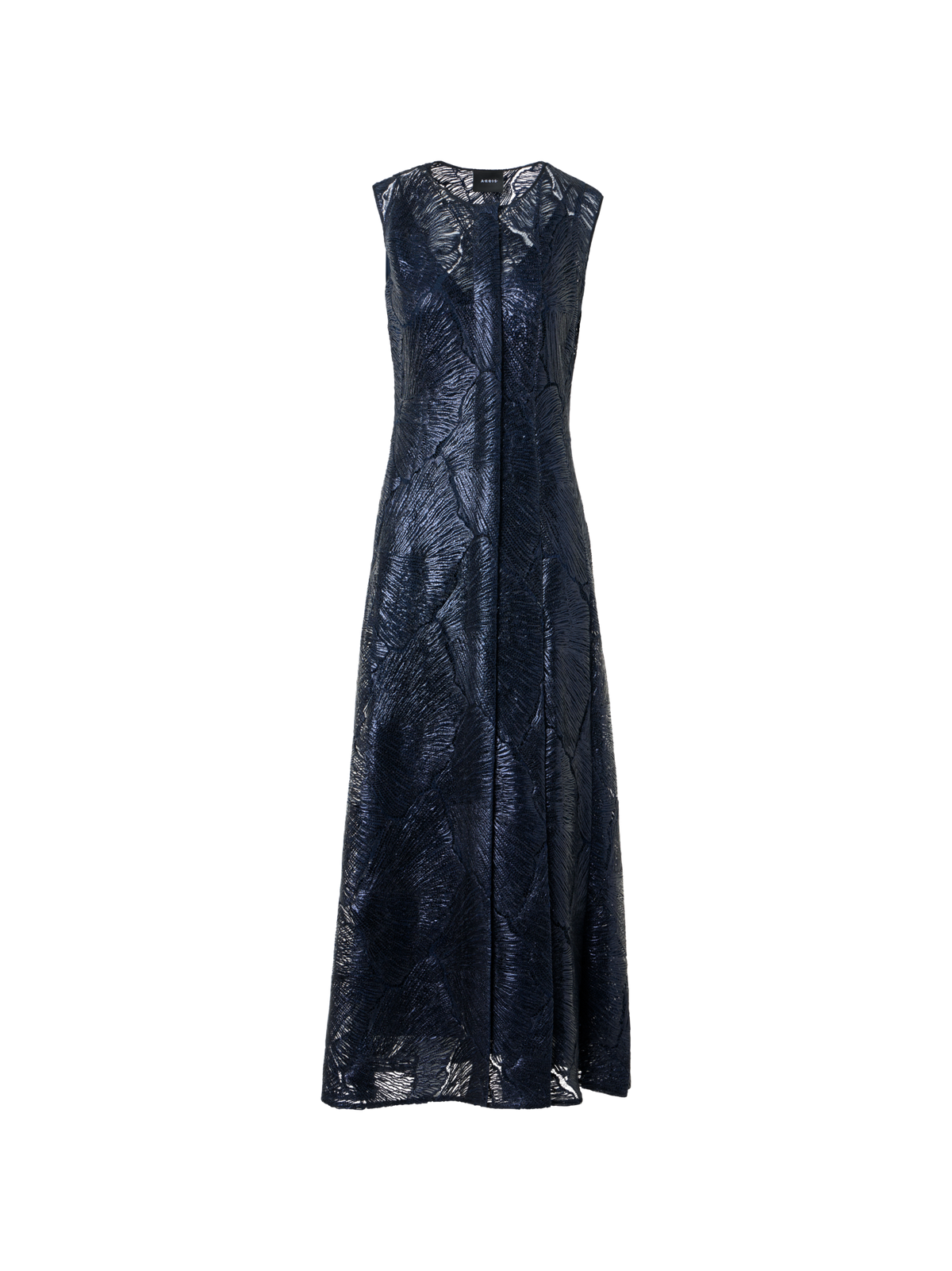 Designer Lacquered Sea Fan Lace Midi Dress - navy - blue