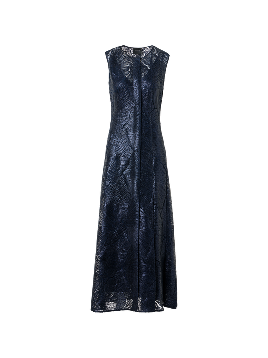 Designer Lacquered Sea Fan Lace Midi Dress - navy - blue