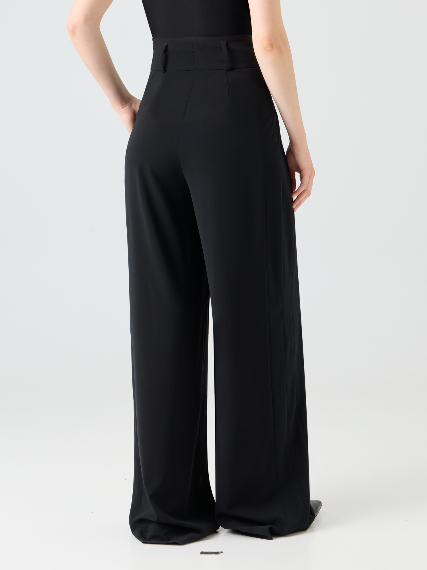 Designer High-Waist Lasercut Crêpe Wide Pants - black 
