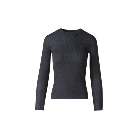 Seamless Rib Silk Cotton Knit Crew Neck Sweater