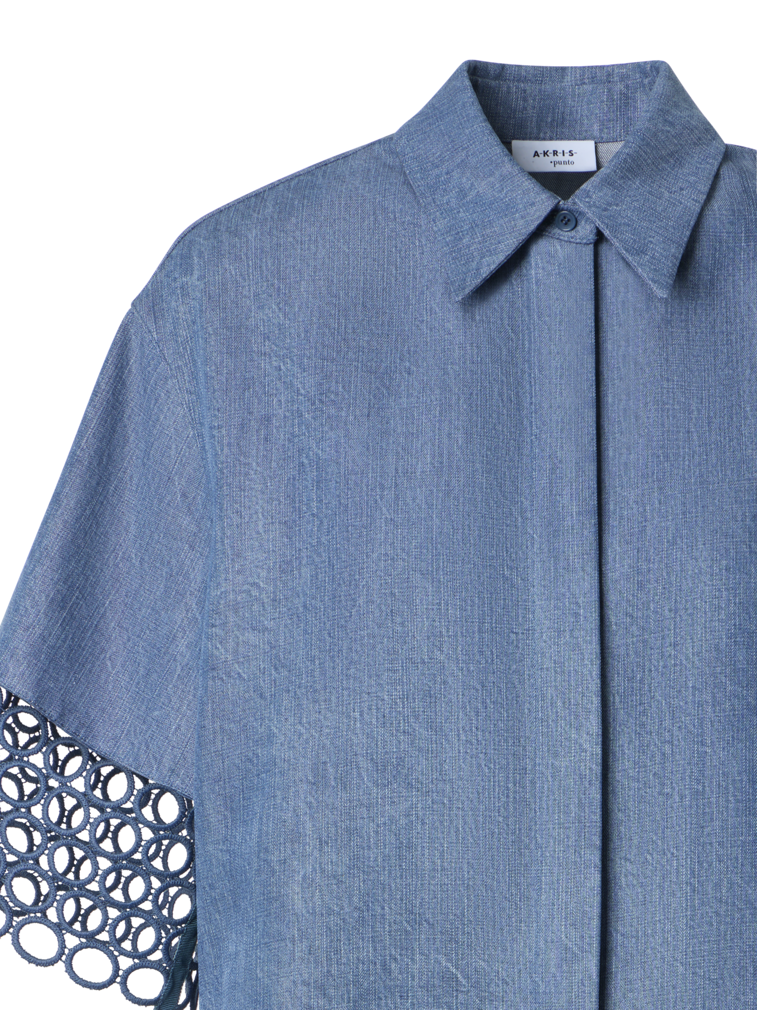 Designer Denim Blouse with Eyelet Guipure - blue