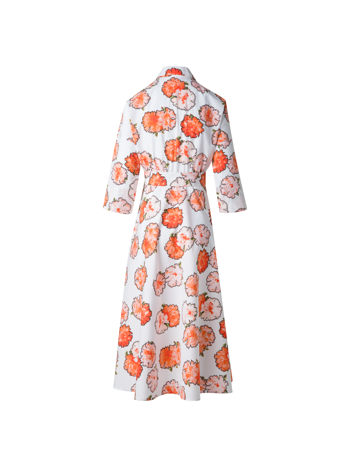 Designer Midi Shirt Dress with Floral Carnation Print - multicolor - orange