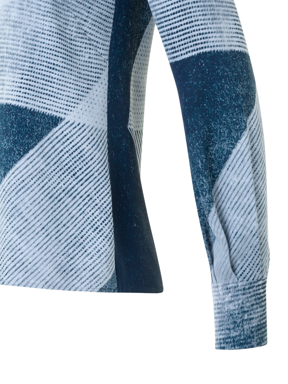 Designer Silk Crêpe Shirt Blouse in Zigzag Print - neutral - navy - blue - multicolor