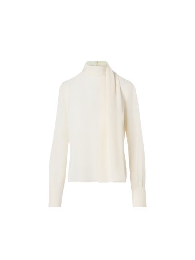 Designer Silk Blouse with Shawl Draping - ecru