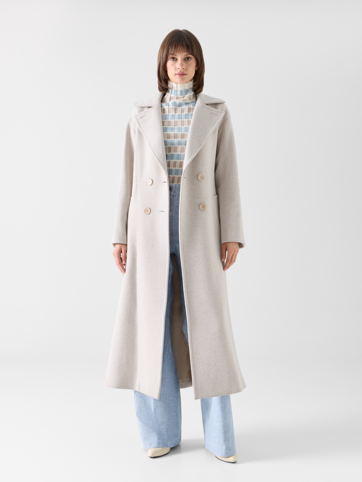 Designer Herringbone Wool-Blend Maxi Coat - beige #editorial