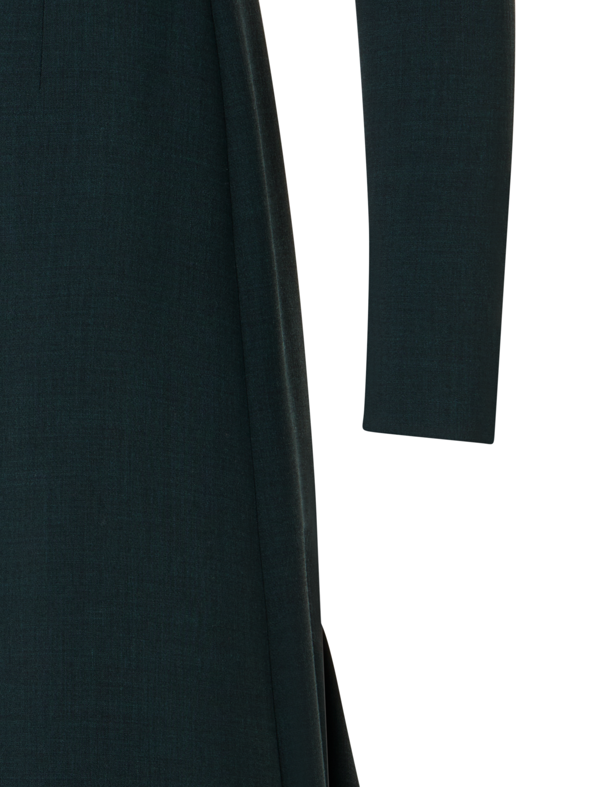 Designer Flared Midi Dress with Asymmetrical Skirt in Wool - green