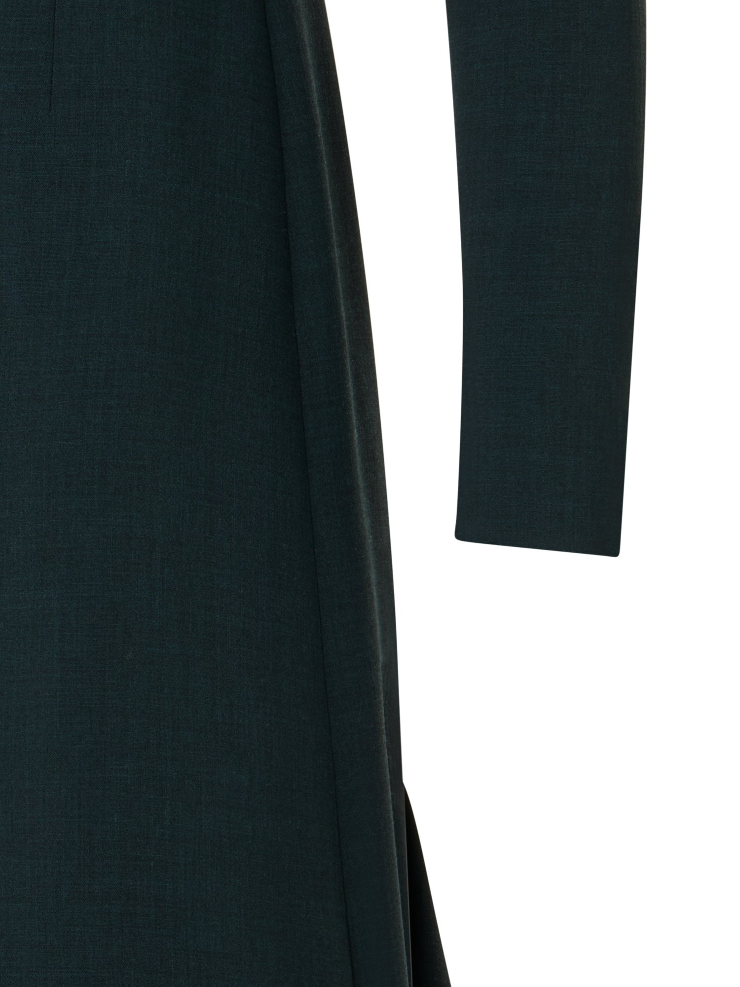 Designer Flared Midi Dress with Asymmetrical Skirt in Wool - green