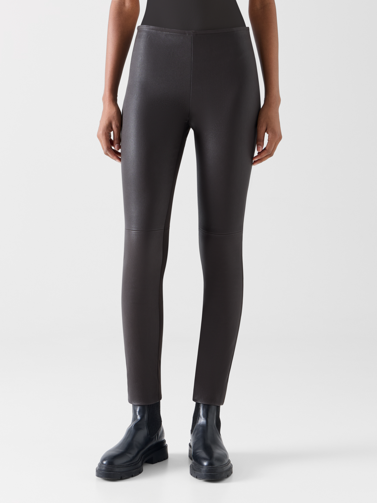 Designer Skinny Pants in Lamb Nappa Leather Front and Jersey Back - brown 