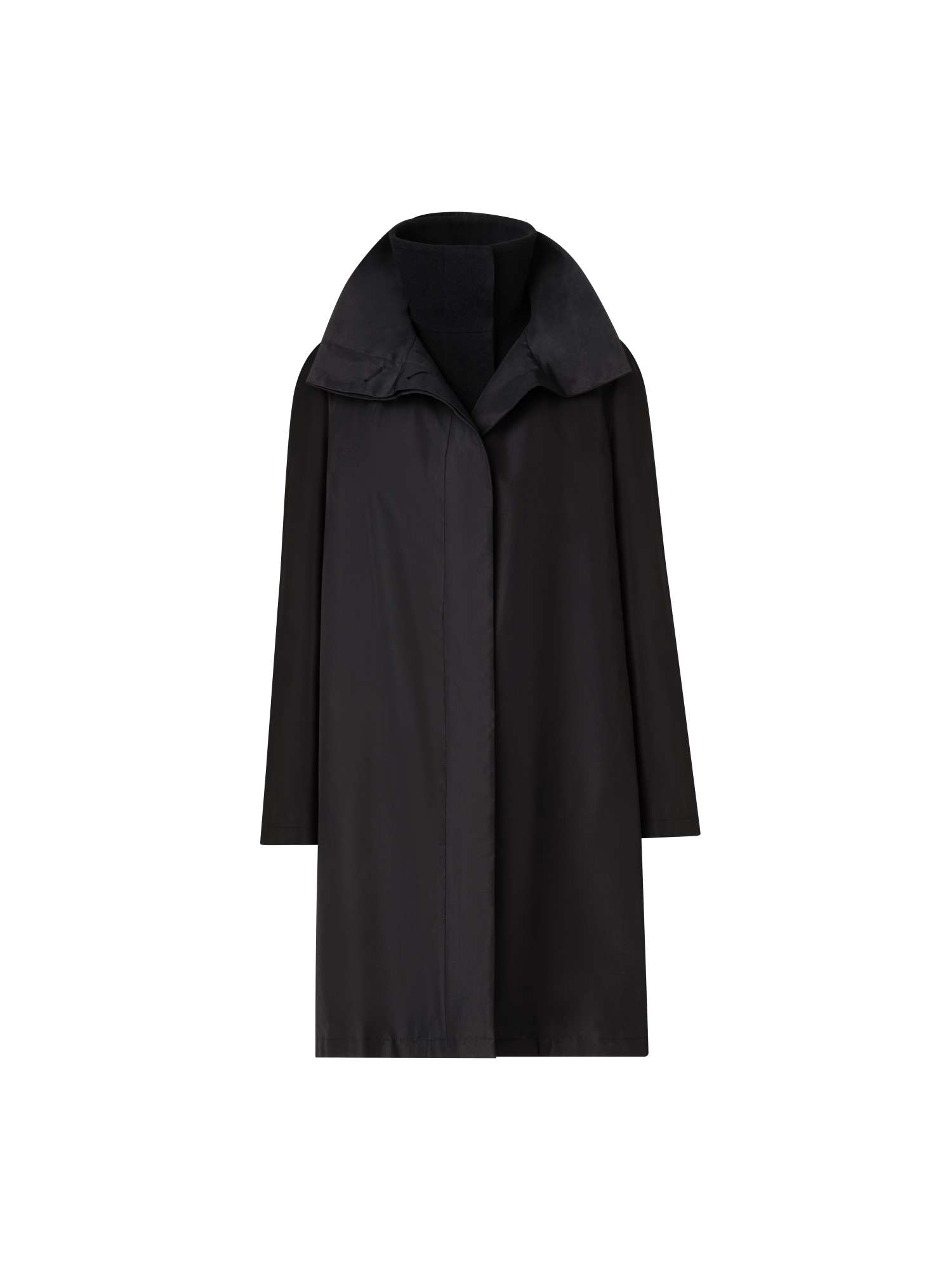 Designer Layered Wool Coat with Removable Silk Layer - black