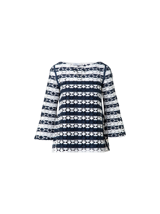 Designer Top in Stripe Embroidery - navy - multicolor - ecru - white