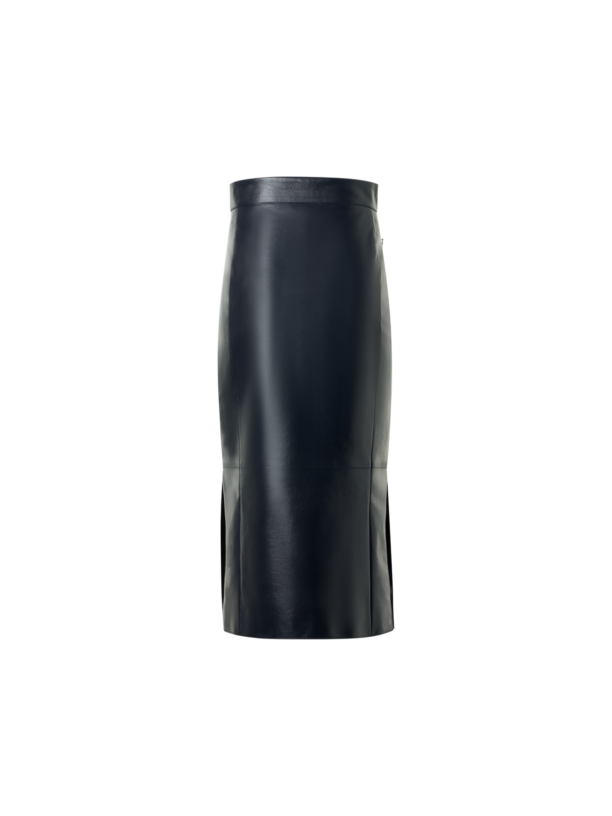 Designer Lacquered Nappa Leather Midi Pencil Skirt - navy