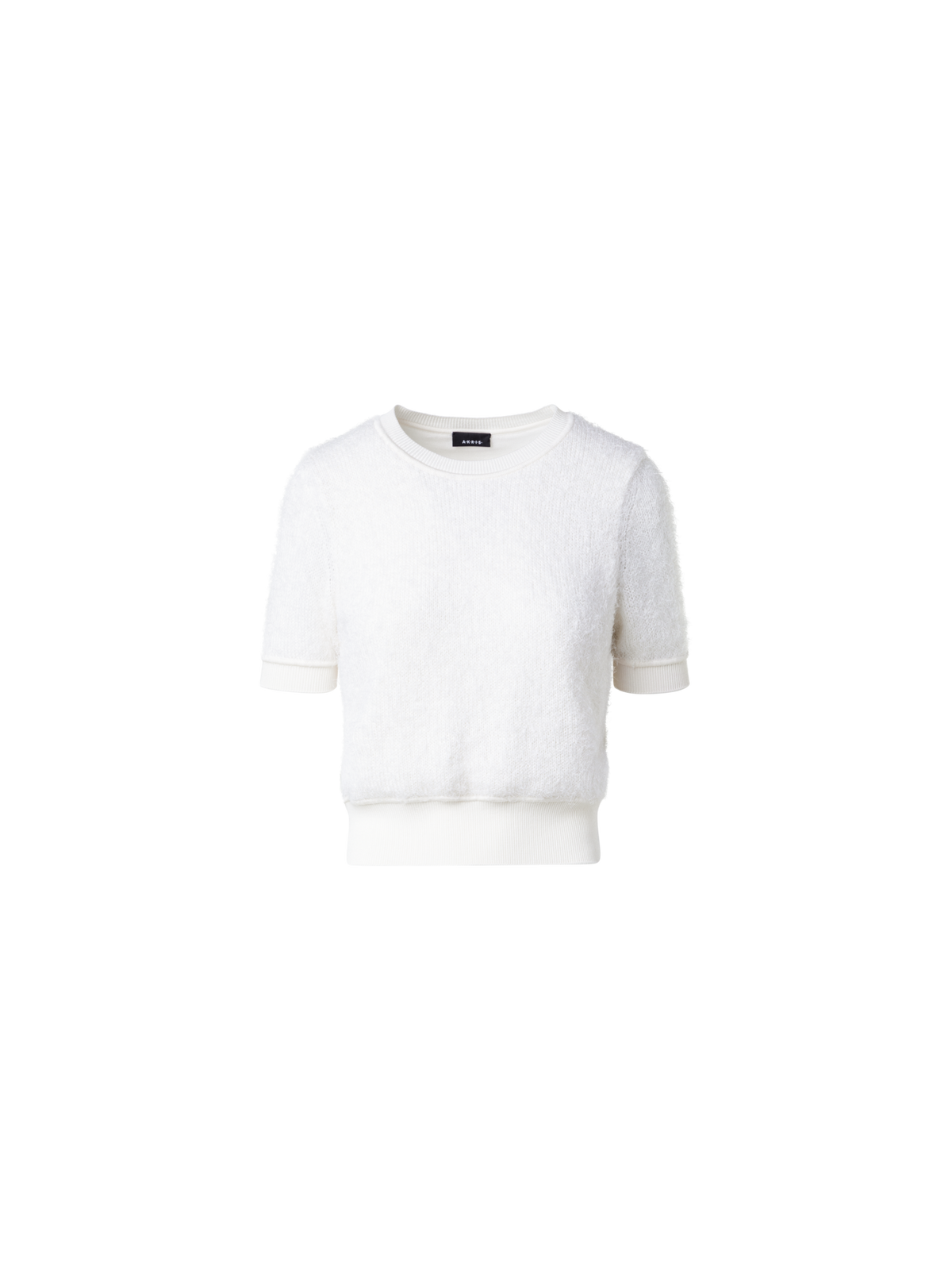 Designer Silk Cashmere Cotton Blend Shortsleeve Sweater - ecru - white