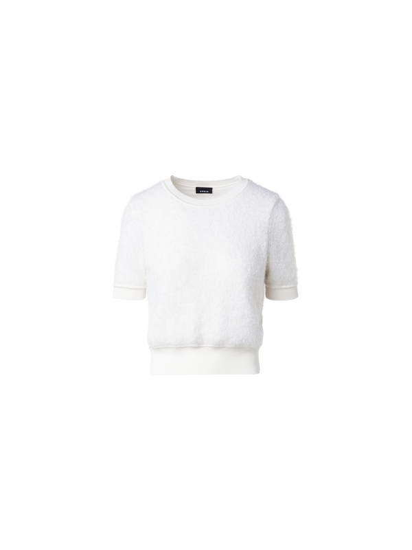 Designer Silk Cashmere Cotton Blend Shortsleeve Sweater - ecru - white