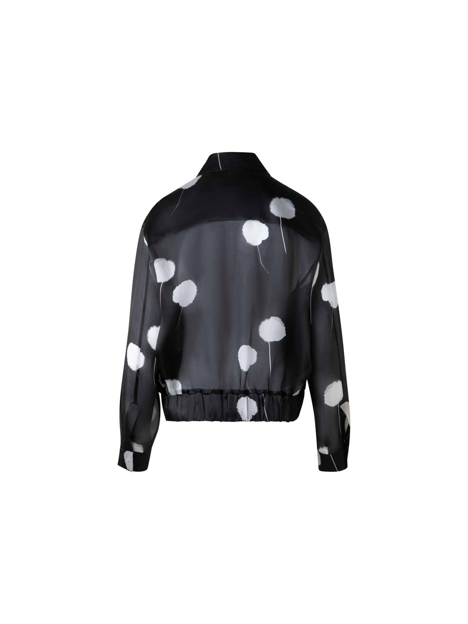 Designer Bomber Jacket in Silk with Dandelion Print - black - multicolor