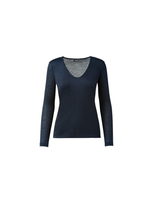 Designer Cashmere Silk Shirt - navy - blue