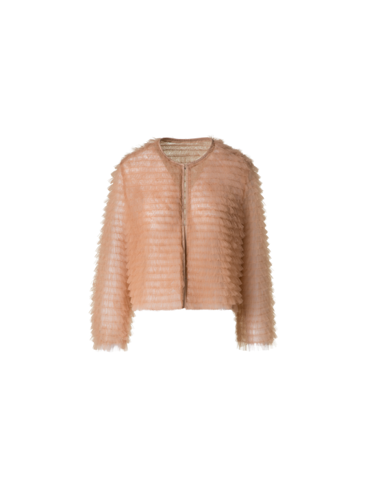 Designer Short Allover Ruched Tulle Jacket - neutral - pastel - beige