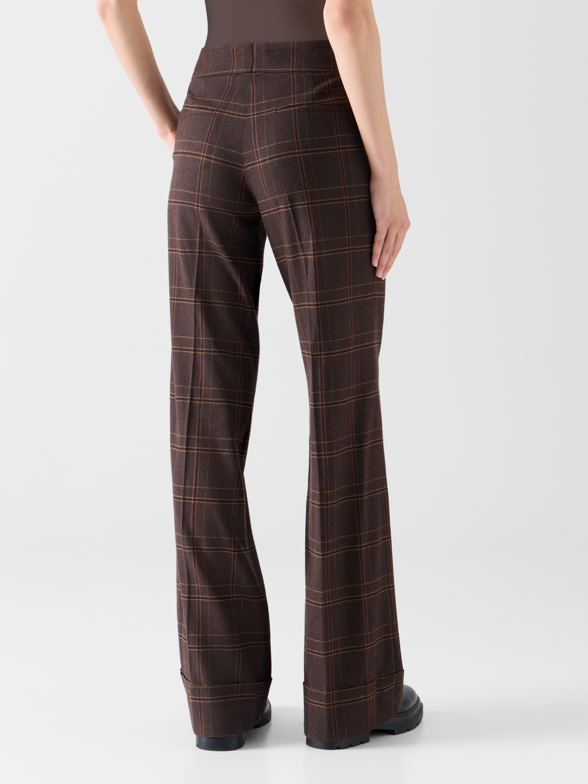 Designer Wide Leg Check Flannel Pants - brown #editorial