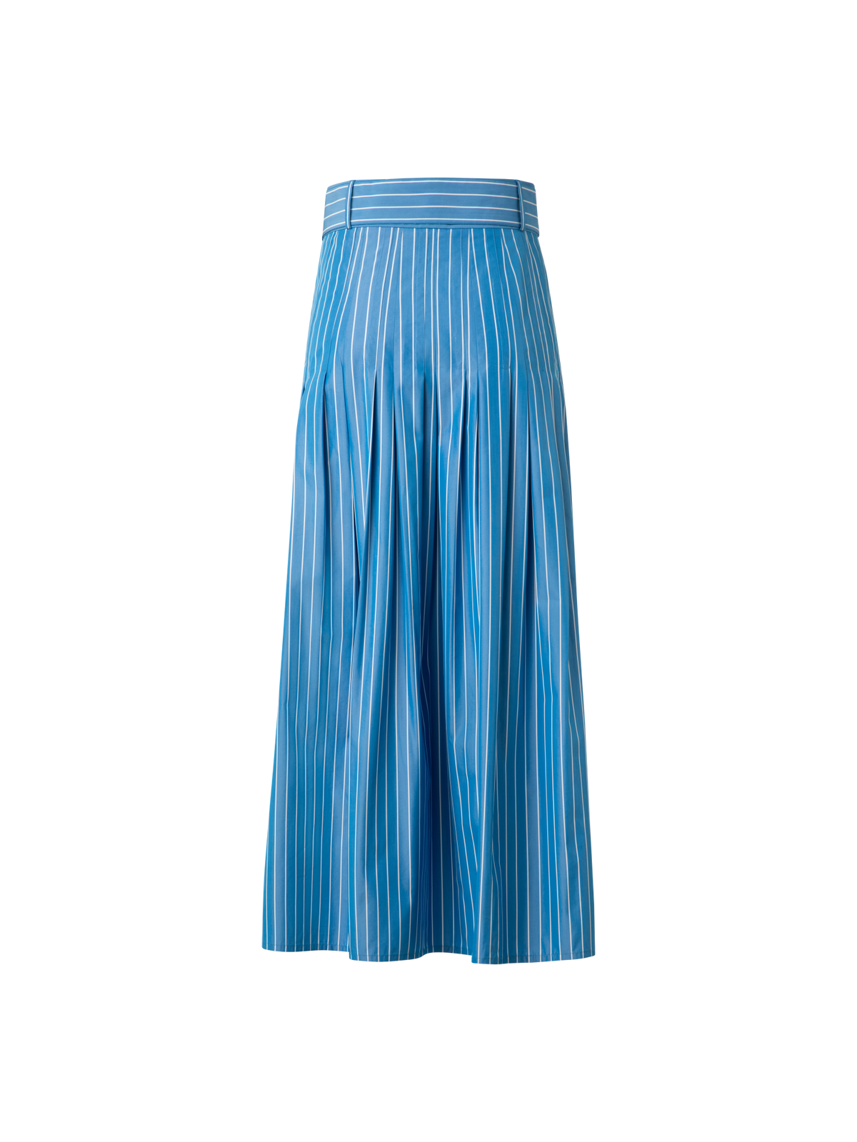 Designer Pleated Midi Skirt in Striped Cotton - blue - multicolor