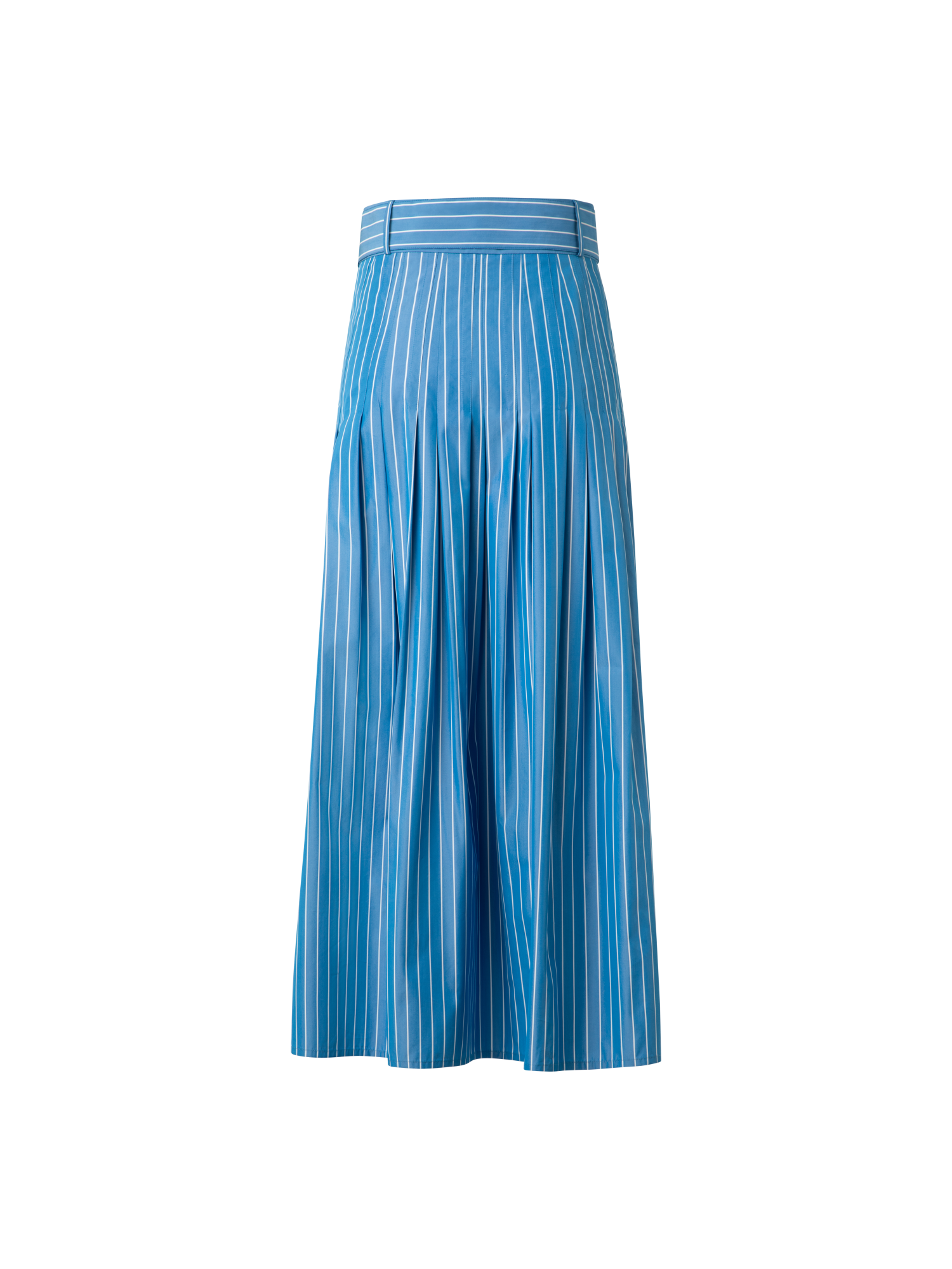 Designer Pleated Midi Skirt in Striped Cotton - blue - multicolor