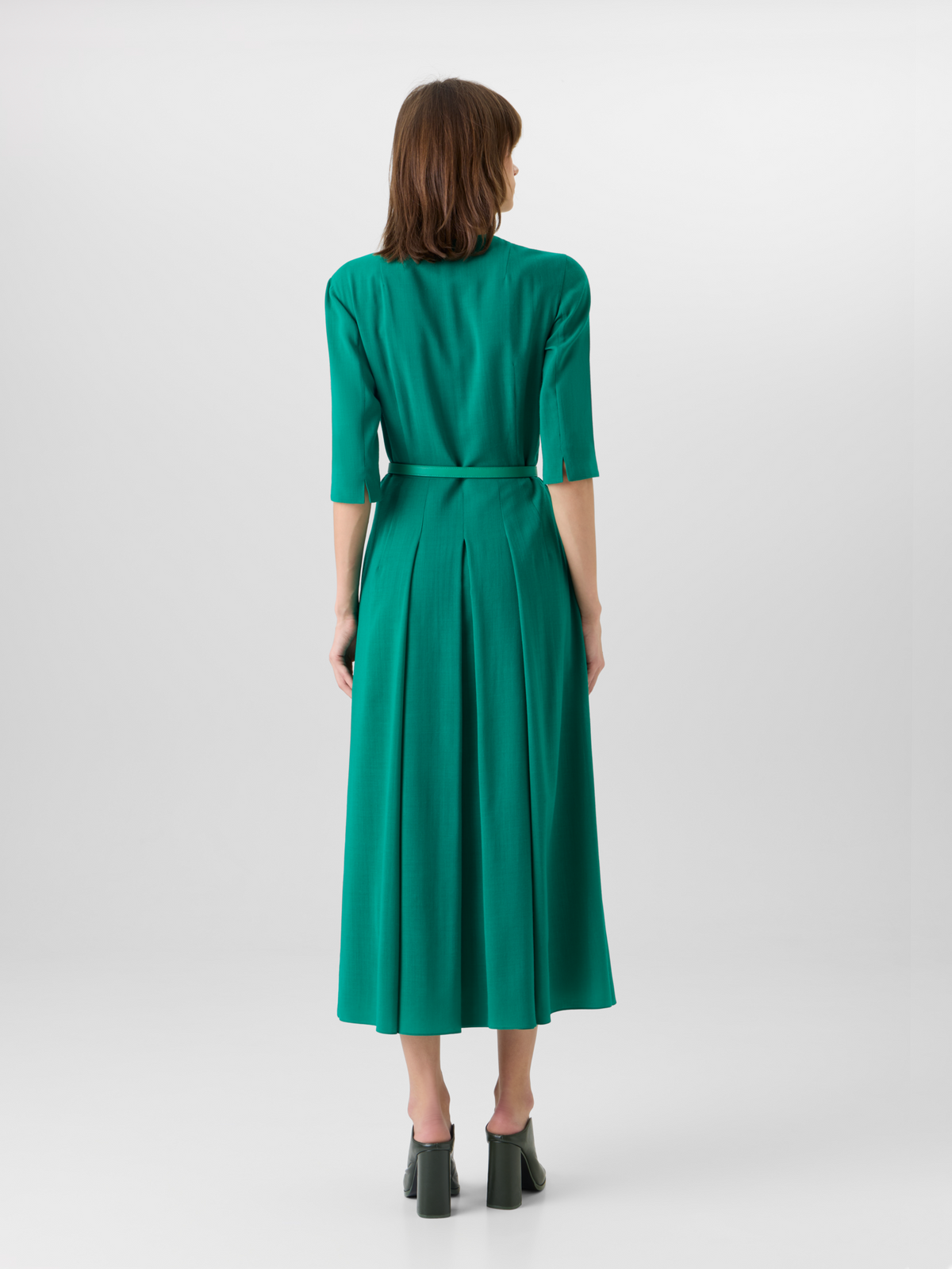 Designer Long-Sleeve Wool Shelly Midi Dress - green #editorial