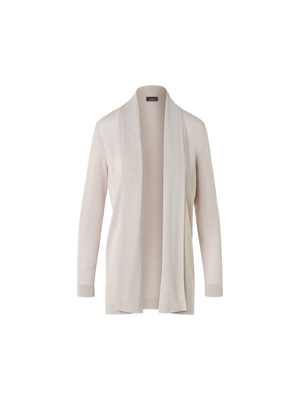 Designer Long Silk Cotton Cardigan with Shawl Collar - neutral - beige