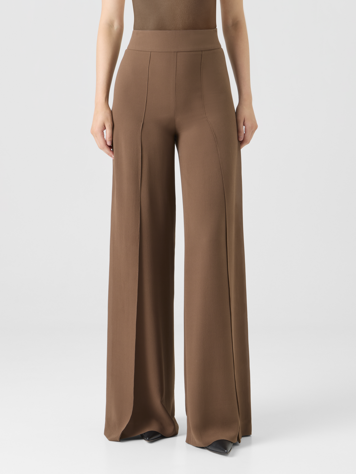 Designer Wide Silk Pants with Slits - brown #editorial