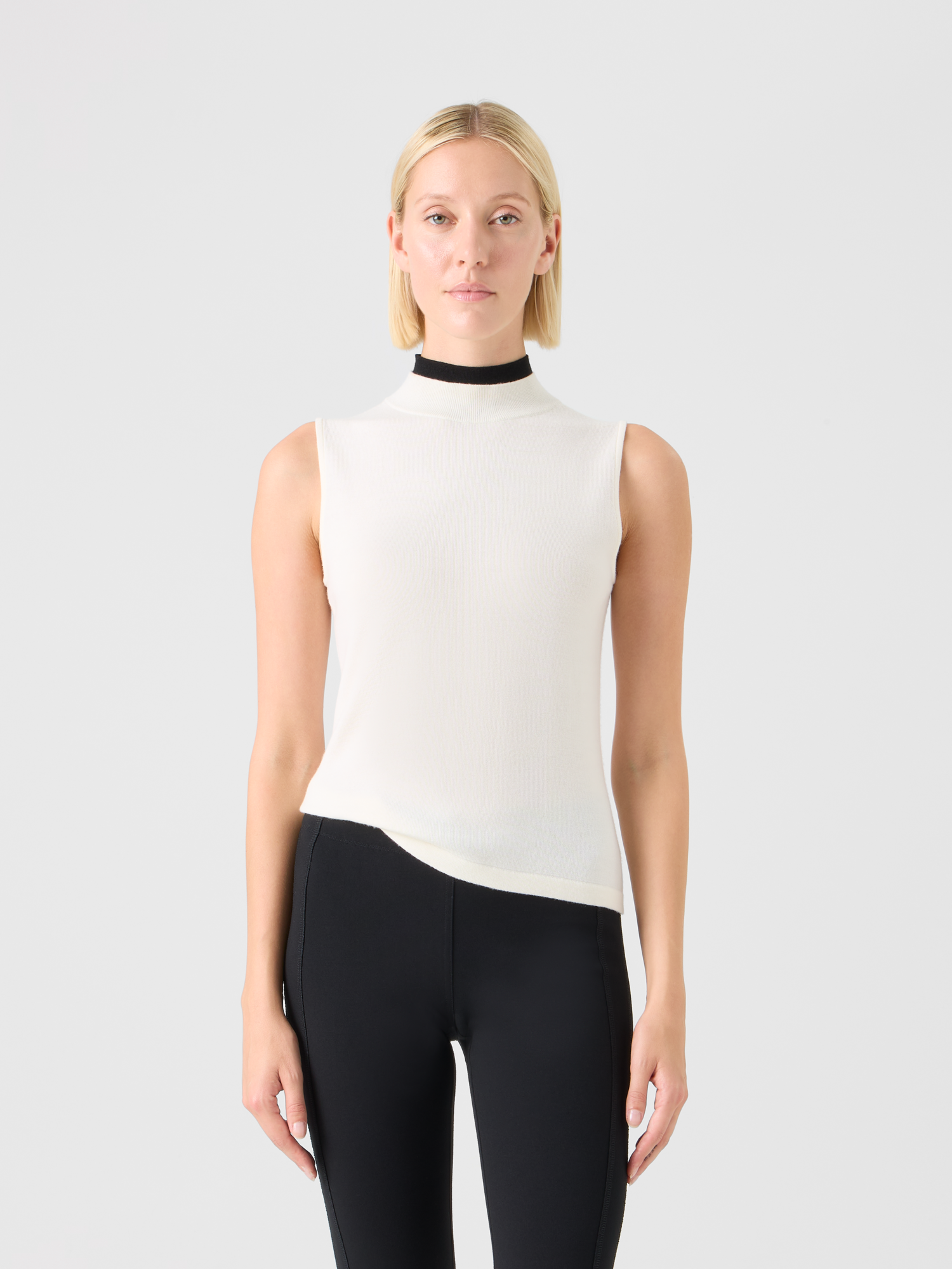 Designer Trompe l’Oeil Merino Wool Knit Top - white 