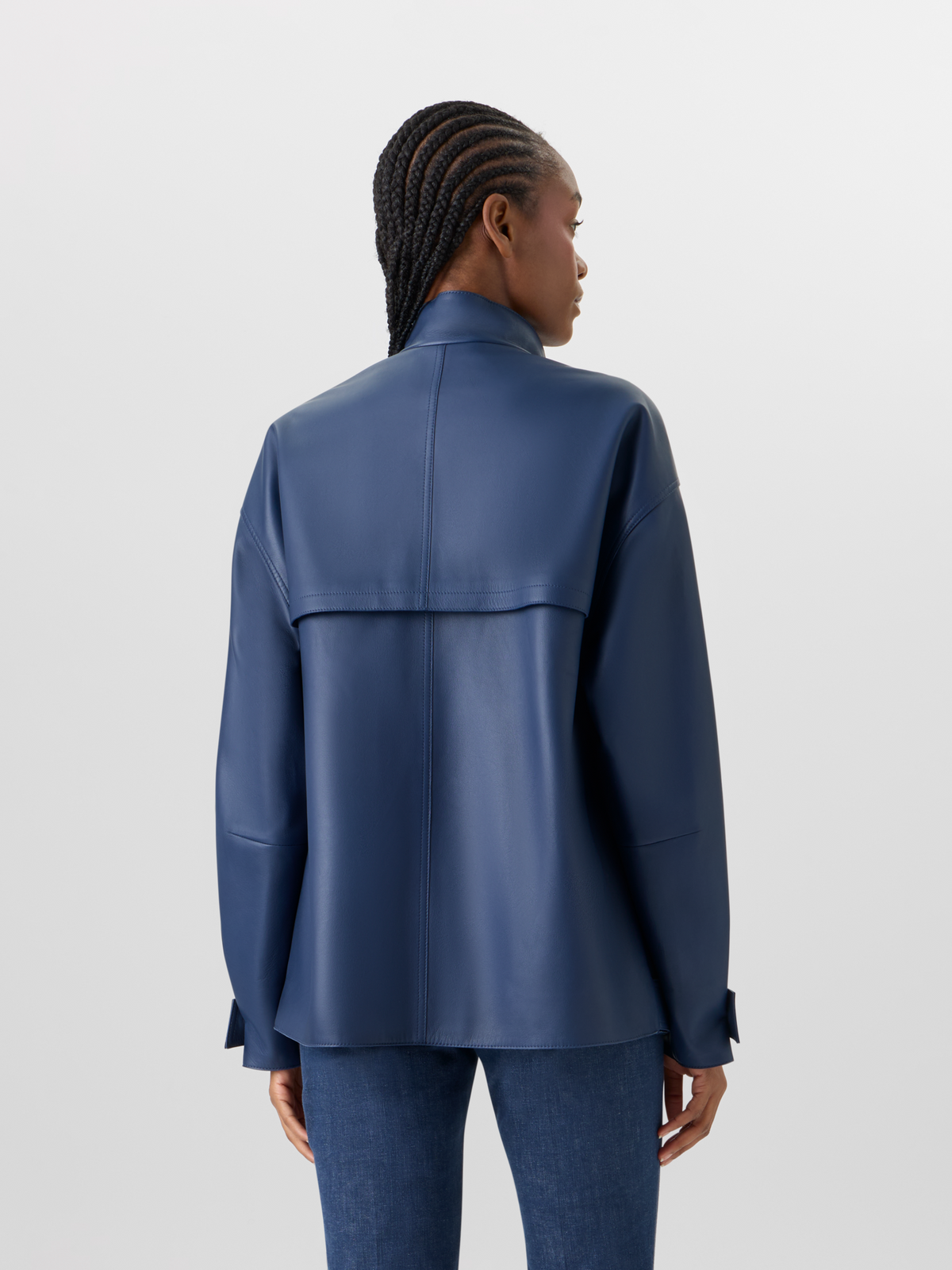 Designer Huma Jacket in Lacquered Leather - blue #editorial