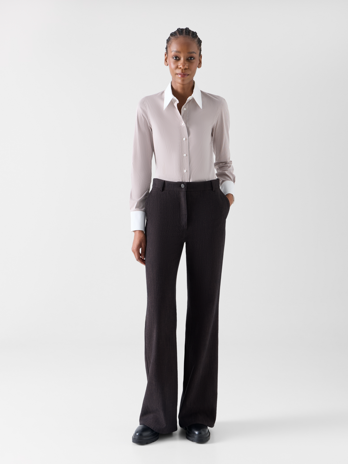 Designer Microstripe Stretch Cotton Poplin Blouse - multicolor 