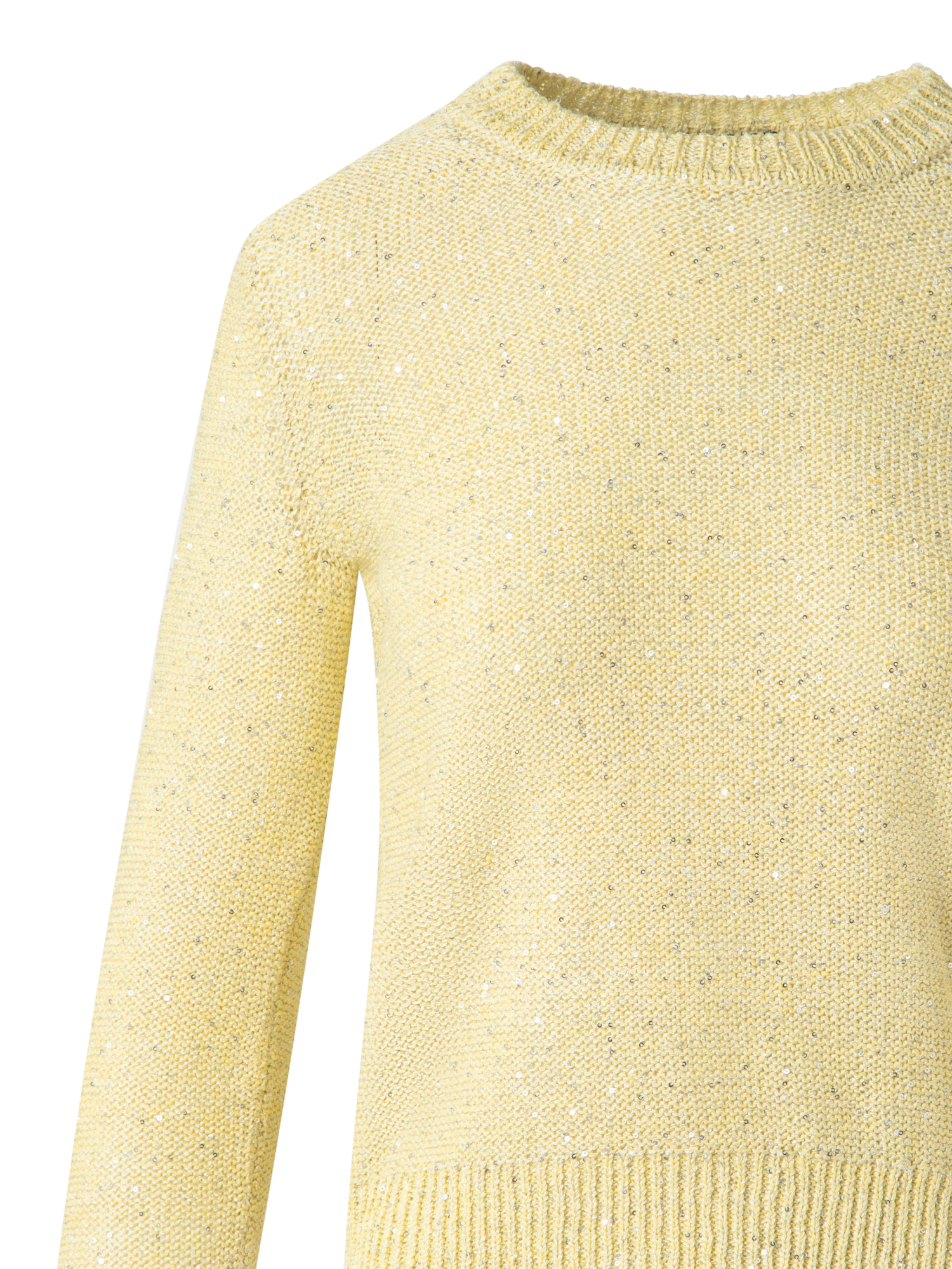 Designer Knit Sweater in Linen Cotton with Micro Sequins - pastel - yellow