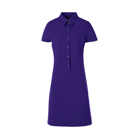 Short-Sleeve Cotton-Silk Stretch Double-Face Polo Dress